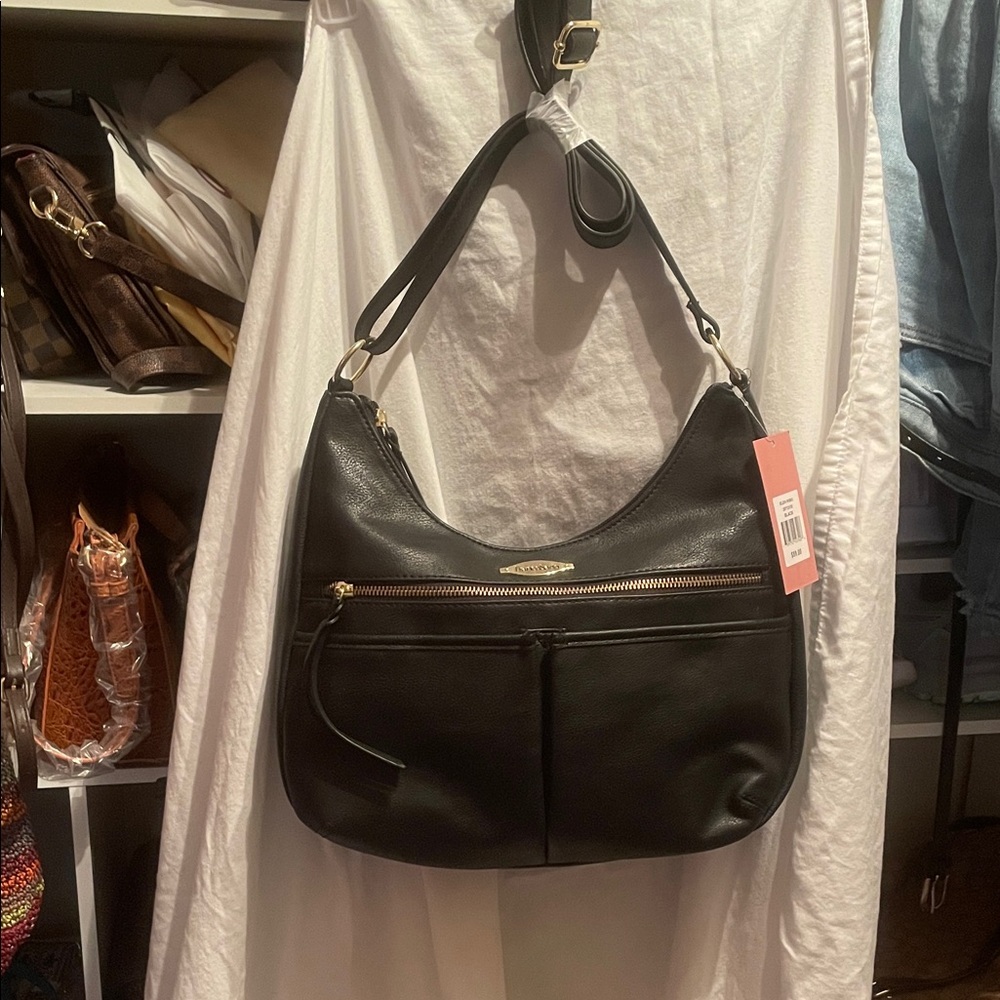 Franco Sarto NWT Chic Black Hobo Bag with Gold Accents.